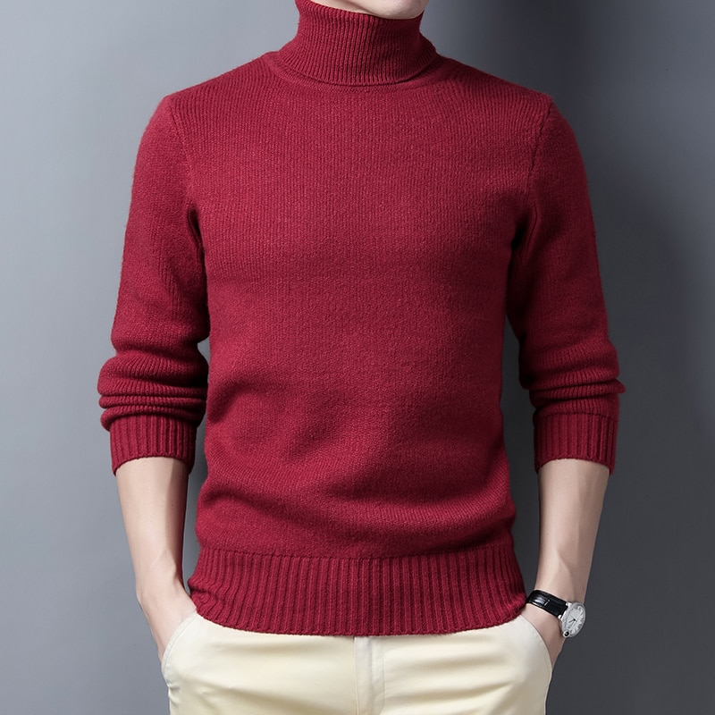 Turtleneck Warm Sweater New Men Fall/winter Long Sleeves Solid Color Slim Fit Business Casual High Quality Knit Swea